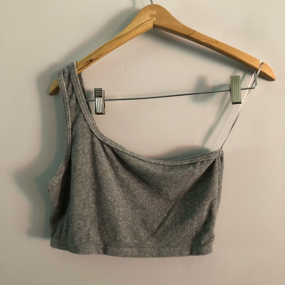 Grey one shoulder crop top